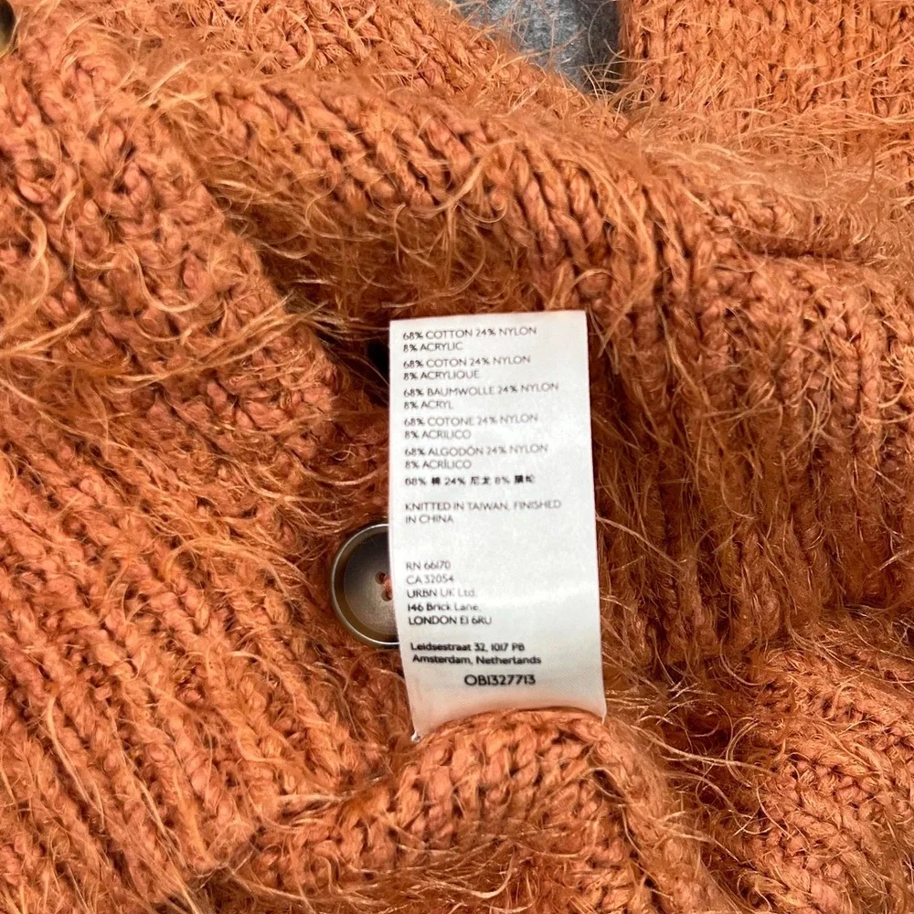 Free People Orange Knit Nevermind Fuzzy Soft Cardigan Sweater Women's Size Small